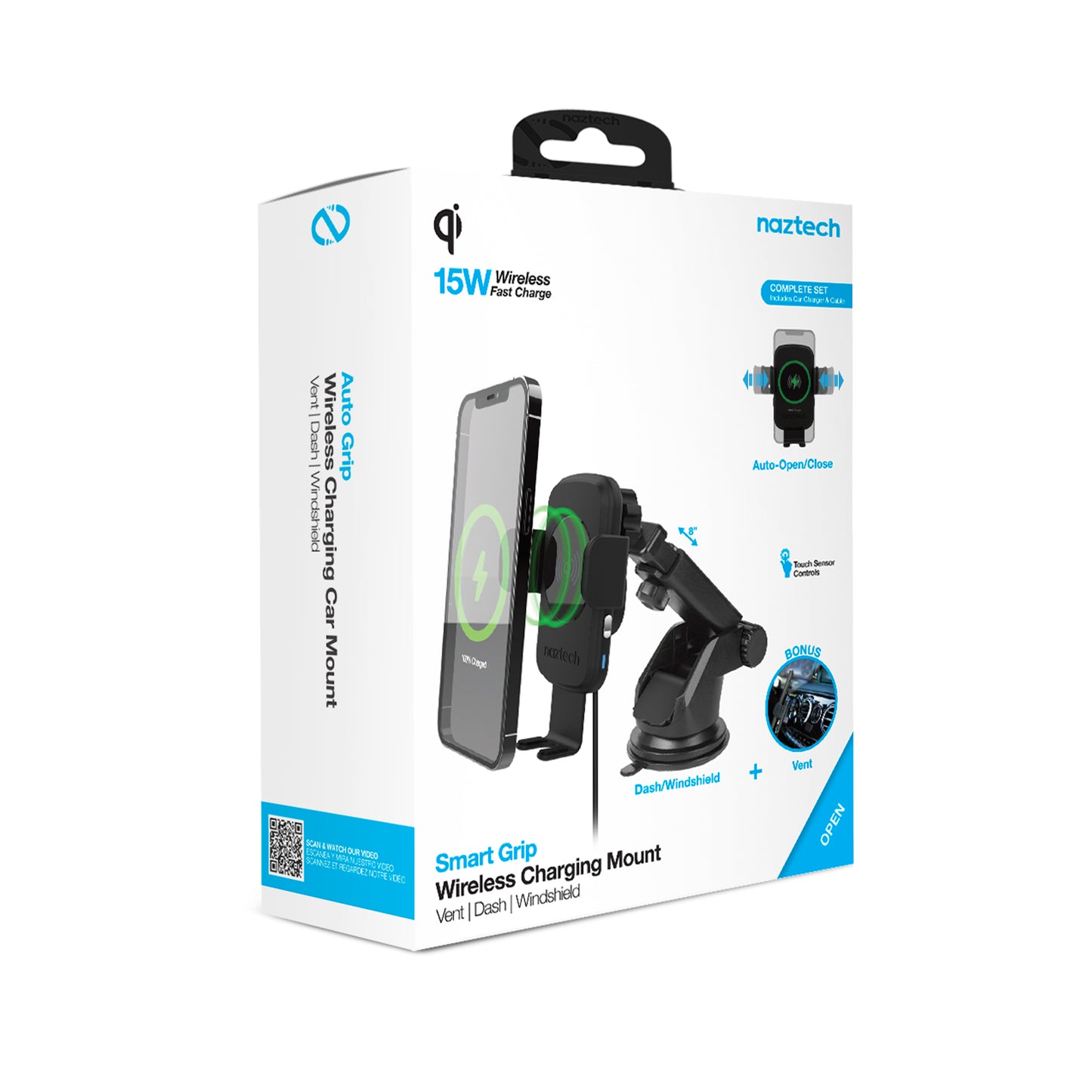 Naztech Smart Grip Soporte para coche con carga inalámbrica (negro)