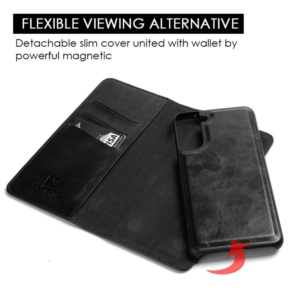 The Luxury Gentleman Funda de Cuero con Tapa Magnética para Samsung Galaxy S21 Plus - Negro - Magnetic Flip Leather Case for Samsung Galaxy S21 Plus - Black