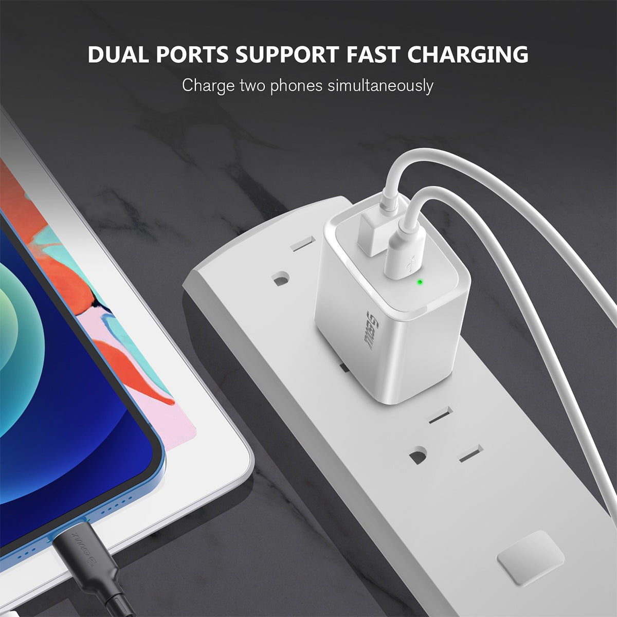 EC49-CL-WH 20W PD/QC Wall Charger & 5FT Cable for C to 8pin - ESoulk Carga Rápida 20W Cargador de Pared - Entrega Energía - Cable USB-C 5 pies a 8 pines