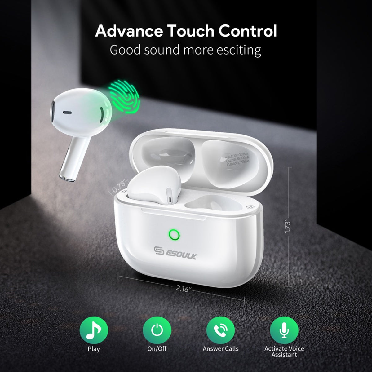 EK-5001-WH Esoulk True Wireless Earbuds - Noise Cancellation & Hi-Fi Stereo Sound