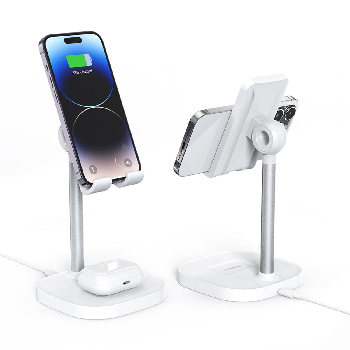 EK-6002WH 15W 2-in-1 Wireless Charging Stand - Soporte de carga inalámbrica Cargador inalámbrico dual 2-1