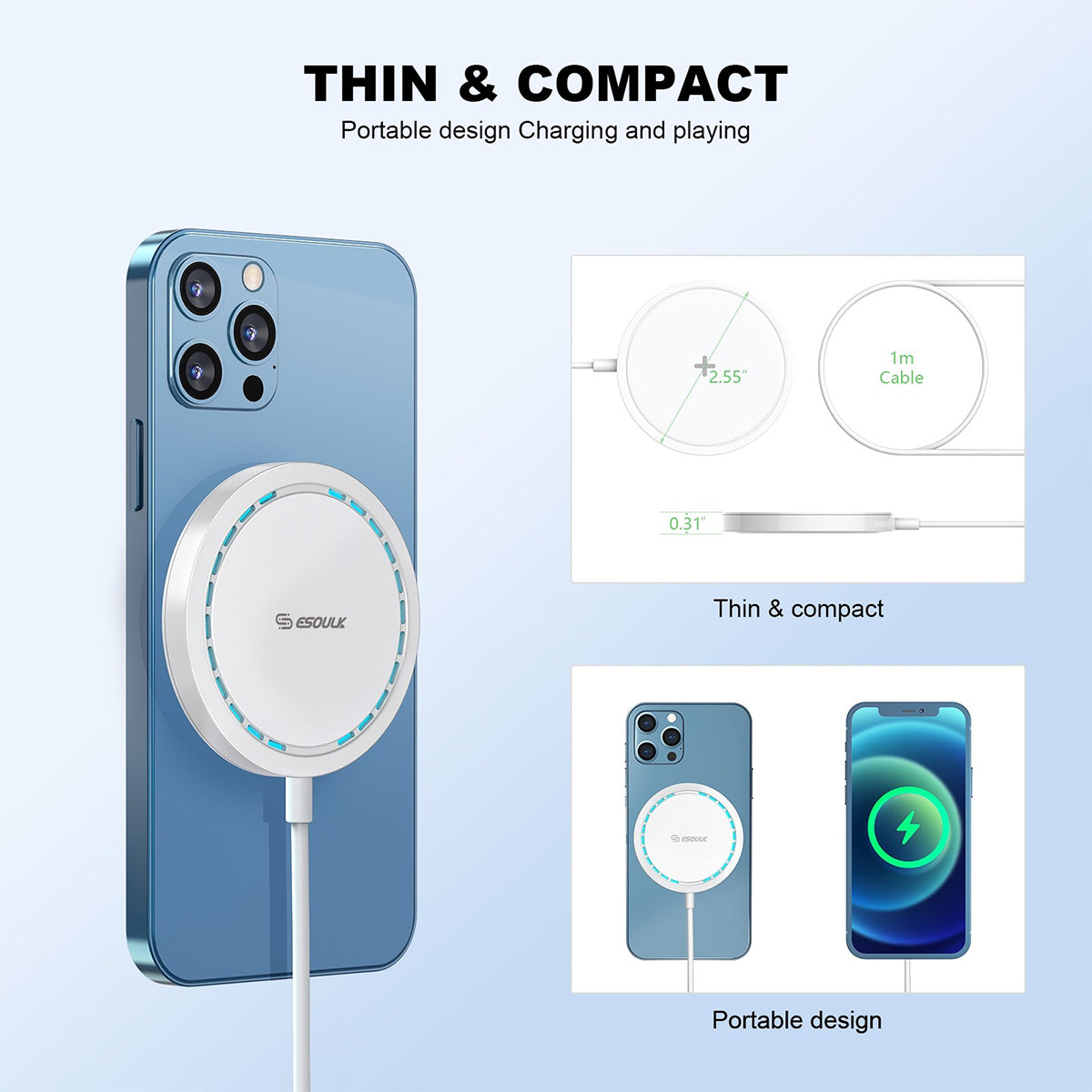 EW07WH 15W Magnetic Wireless Charger - ESoulk 15W Cargador Magnético Inalámbrico - Tecn. Carga Rápida QI