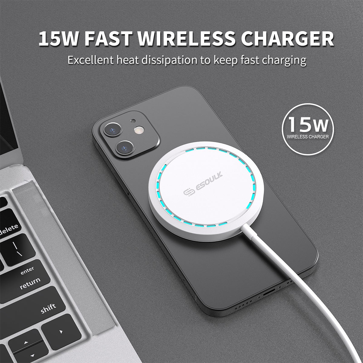 EW07WH 15W Magnetic Wireless Charger - ESoulk 15W Cargador Magnético Inalámbrico - Tecn. Carga Rápida QI