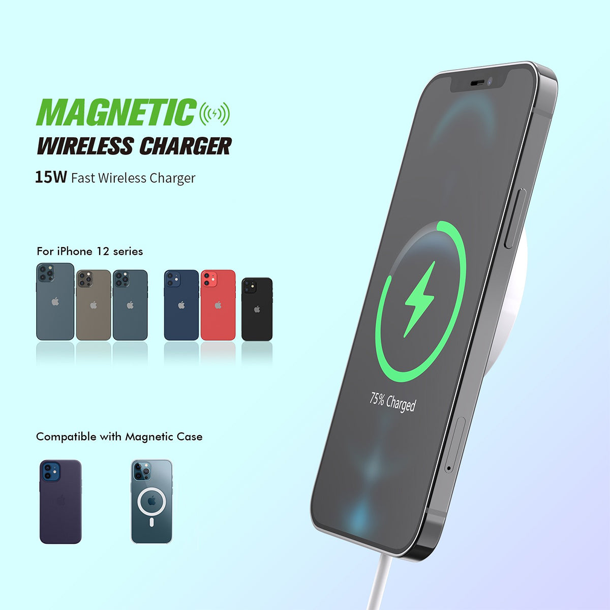EW07WH 15W Magnetic Wireless Charger - ESoulk 15W Cargador Magnético Inalámbrico - Tecn. Carga Rápida QI