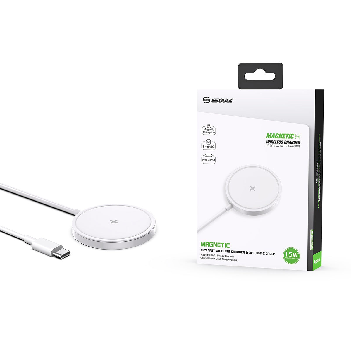 EW07WH 15W Magnetic Wireless Charger - ESoulk 15W Cargador Magnético Inalámbrico - Tecn. Carga Rápida QI