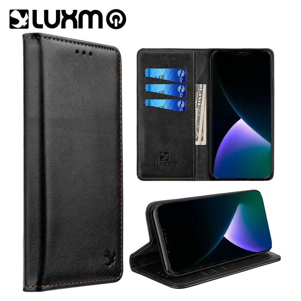 The Luxury Gentleman Funda de piel con tapa magnética para iPhone 14 Pro 6.1 (marrón) - Magnetic Flip Leather Case for iPhone 14 Pro 6.1 (Brown)