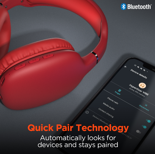 HyperGear VIBE Audífonos inalámbricos (rojos): sonido premium y comodidad mientras viaja con Bluetooth 4.2 y clasificación IPX4