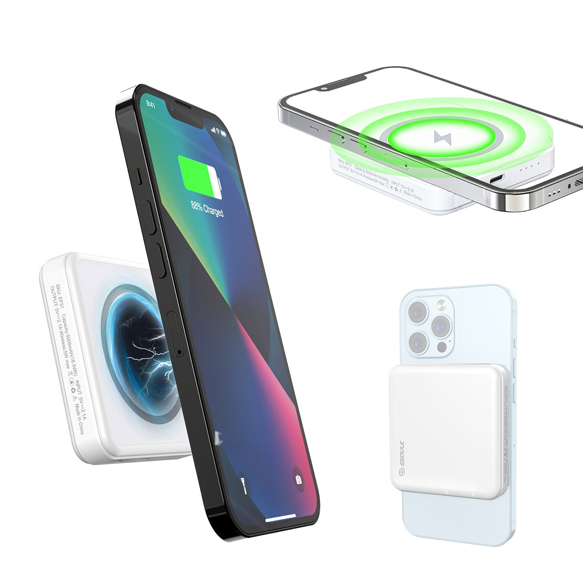 EP31-WH 5000mAh 5W MAGNETIC WIRELESS POWER BANK - ESoulk banco de energía inalámbrico magnético 5W