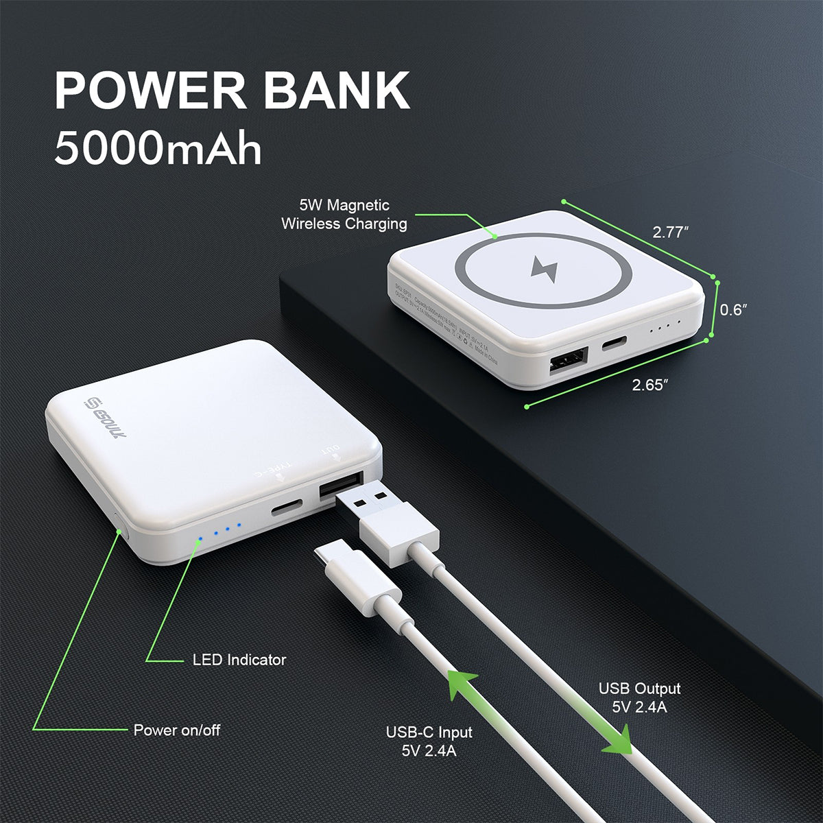 EP31-WH 5000mAh 5W MAGNETIC WIRELESS POWER BANK - ESoulk banco de energía inalámbrico magnético 5W