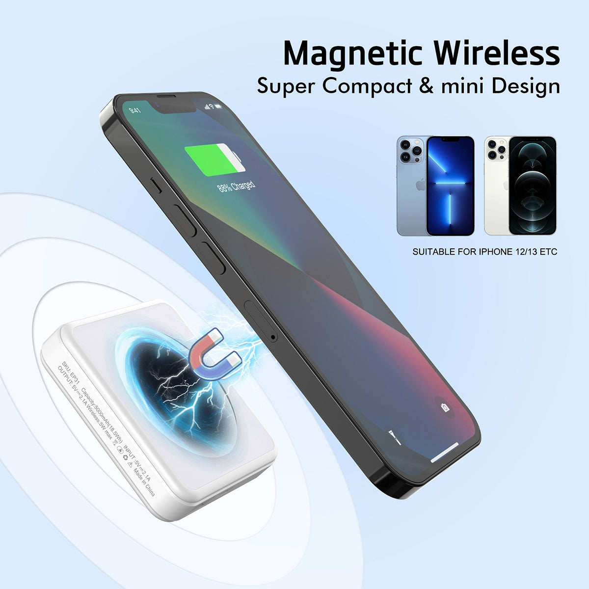 EP31-WH 5000mAh 5W MAGNETIC WIRELESS POWER BANK - ESoulk banco de energía inalámbrico magnético 5W