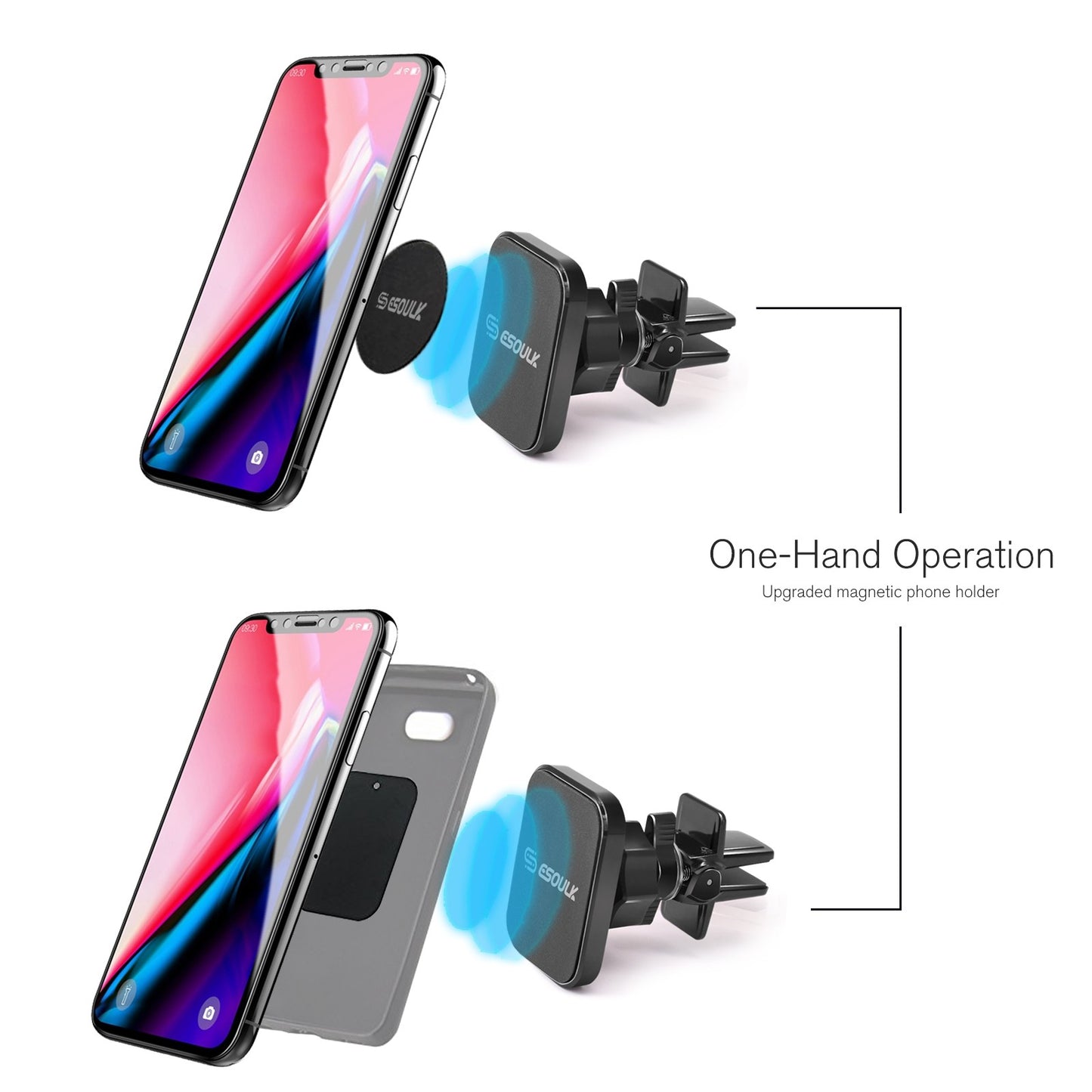 EH02PBK ESoulk Air Vent Magnet Holder - Soporte Magnético Seguro Teléfonos