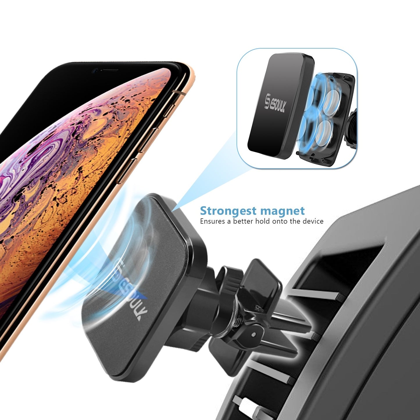 EH02PBK ESoulk Air Vent Magnet Holder - Soporte Magnético Seguro Teléfonos