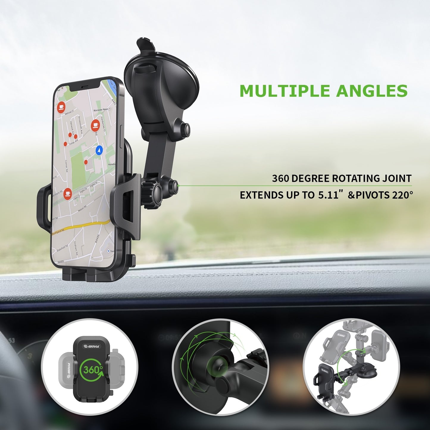 EH41BK UNIVERSAL DASHBOARD CAR MOUNT - ESoulk Soporte universal para tablero de automóvil - 6.36 pulgadas de ancho (EH41BK)