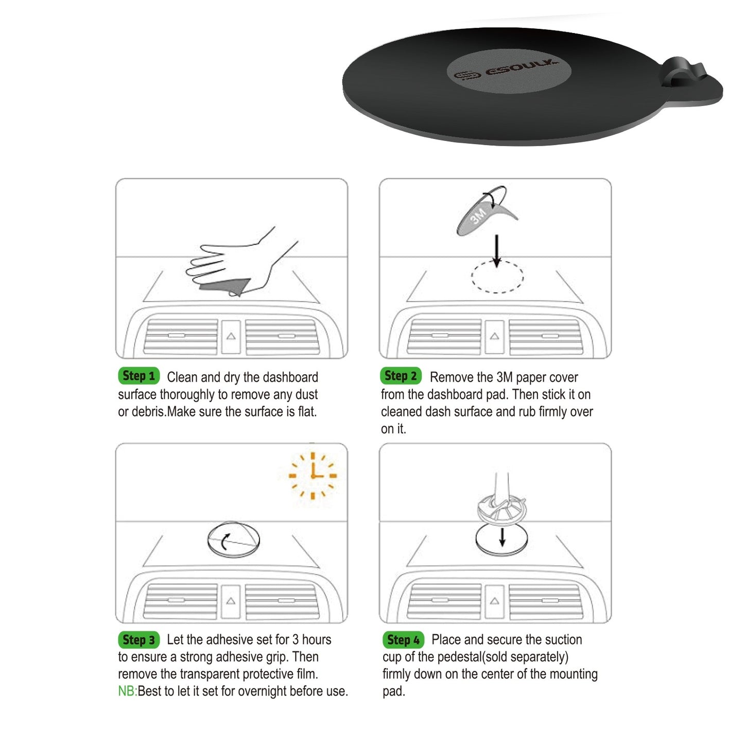 EH41BK UNIVERSAL DASHBOARD CAR MOUNT - ESoulk Soporte universal para tablero de automóvil - 6.36 pulgadas de ancho (EH41BK)