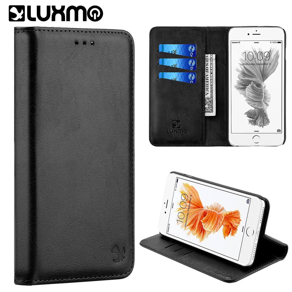 The Luxury Gentleman Funda tipo cartera de cuero con tapa magnética para iPhone 8/7/6 LPFIP7-Gent-BK - Magnetic Flip Leather Wallet Case for iPhone 8/7/6 LPFIP7-Gent-BK