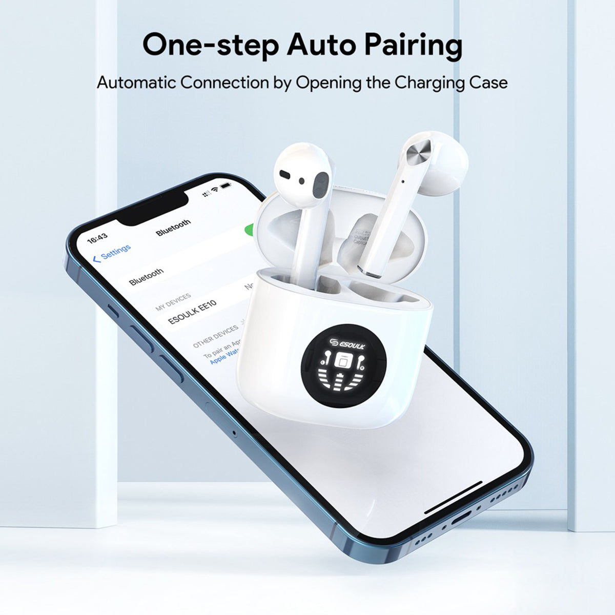 EE10WH LED TRUE WIRELESS EARBUDS - Auriculares inalámbricos ESOULK True con pantalla LED - Blanco