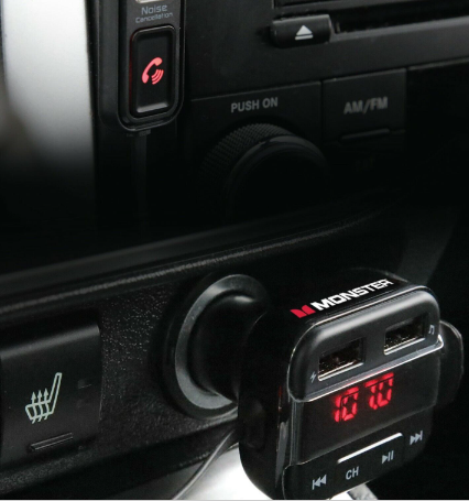 Monster Transmisor FM Bluetooth/Adaptador Carga USB/Micrófono Incorporado - Monster Bluetooth FM Transmitter/USB Charging Adapter/Built-in Microphone