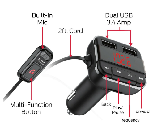 Monster Transmisor FM Bluetooth/Adaptador Carga USB/Micrófono Incorporado - Monster Bluetooth FM Transmitter/USB Charging Adapter/Built-in Microphone