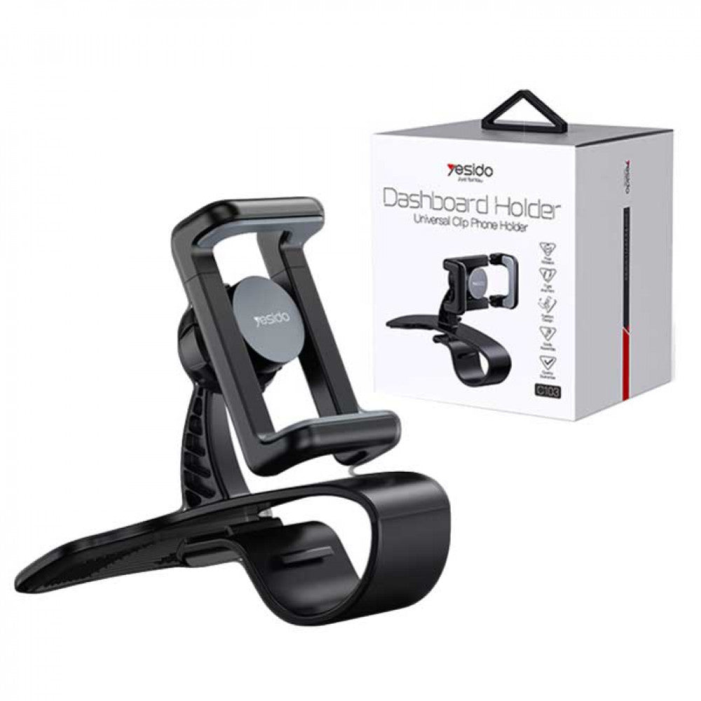 YESIDO 360° Soporte Teléfono para Automóvil/Resorte/Salpicadero - Negro - YESIDO 360° Car Phone Holder/Spring/Dashboard - Black