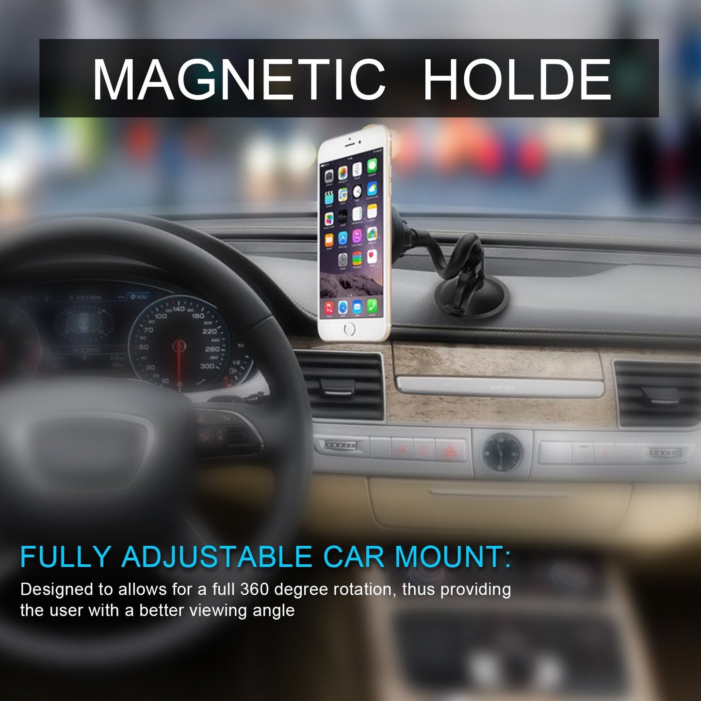 EH22P-BK Esoulk Soporte de teléfono magnético largo para salpicadero de coche - ESoulk EH22P Car Dashboard Mount Long Magnetic Phone Holder