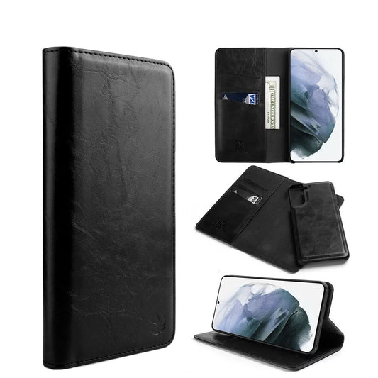 The Luxury Gentleman Funda de Cuero con Tapa Magnética para Samsung Galaxy S21 Plus - Negro - Magnetic Flip Leather Case for Samsung Galaxy S21 Plus - Black