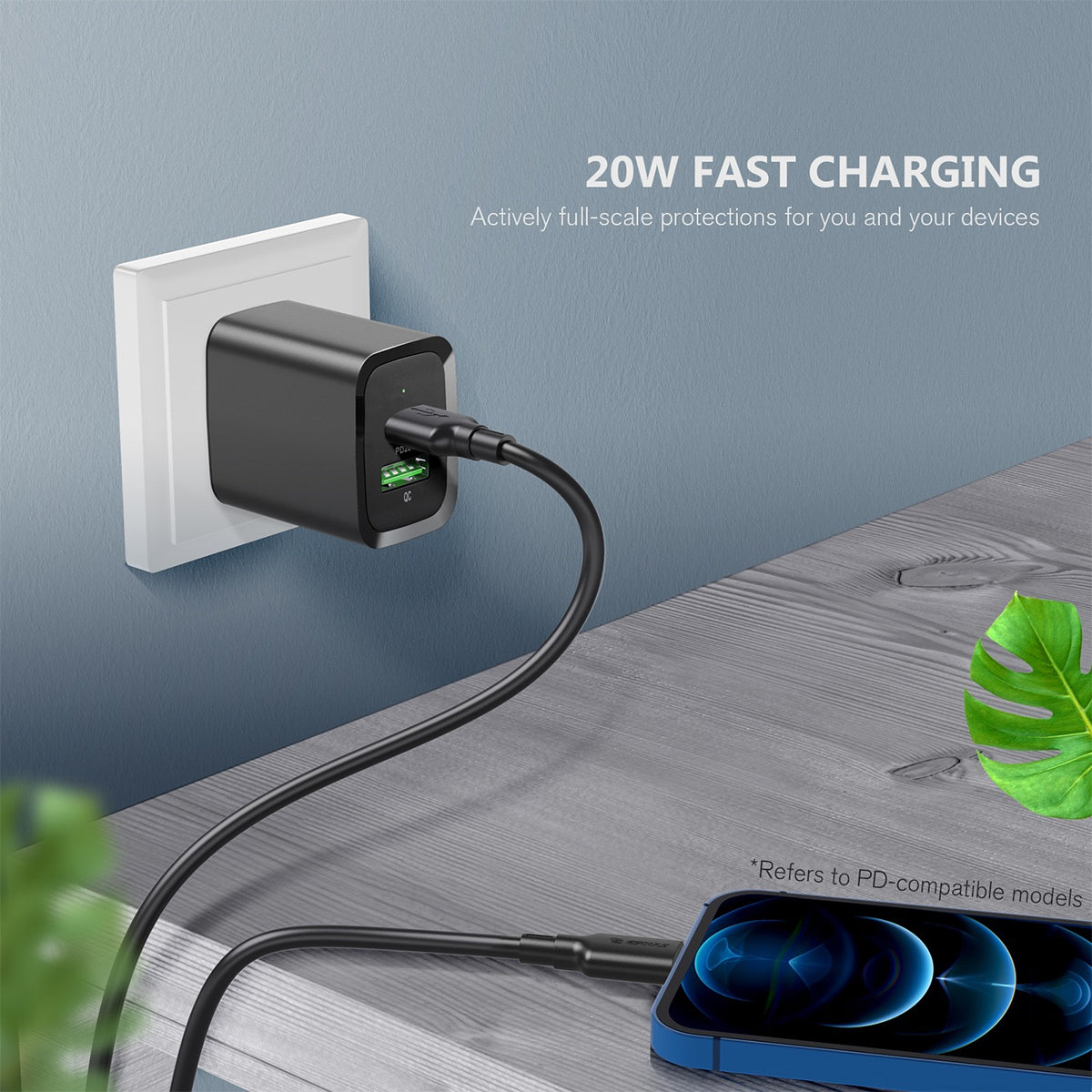 EA20-BK 20W PD&QC Fast Wall Charger - ESoulk Rápido 20W PD+QC Cargador de Pared