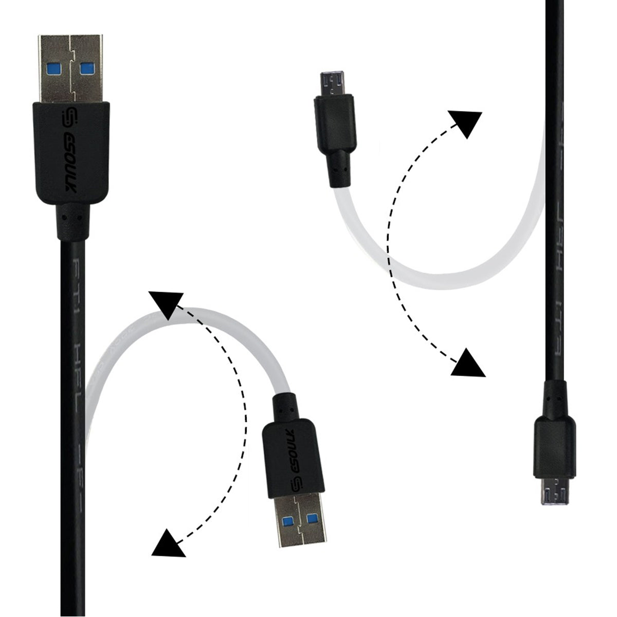 EC30P-MU-BK Esoulk 5FT Round Cable For V9 - Cable de Carga Rápido ESOULK EC30P V9 para iPhone/iPad/iPod