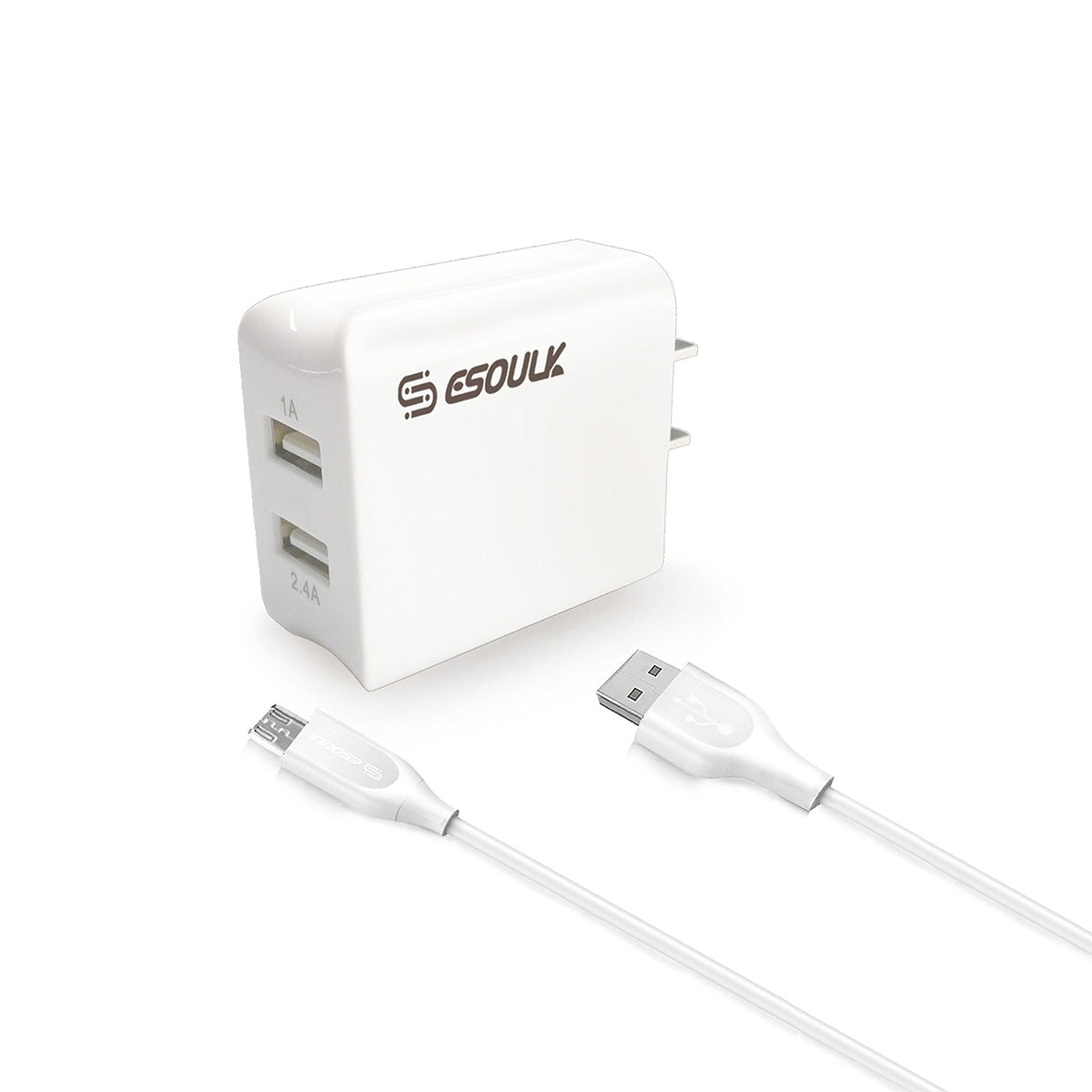 EC44P-IP-WH 2.4A Dual USB Wall Charger & 5FT Cable for Mirco USB - ESoulk Juego Cargador Pared 2.4A 5 Pies