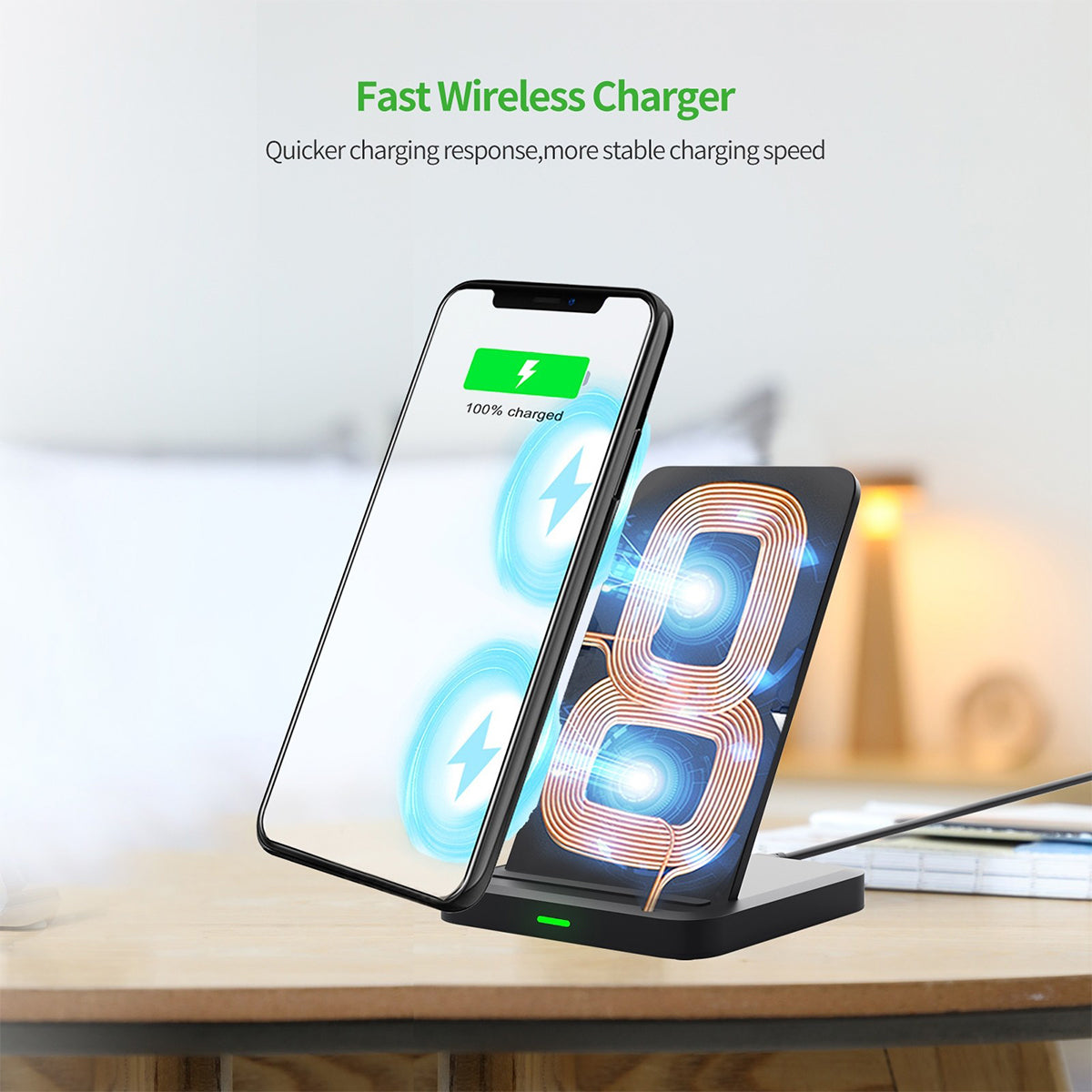 EW03PBK: QI 10W Vertical Double Coil Wireless Fast Charger - ESoulk QI 10W Cargador Inalámbrico Vertical Doble Bobina (EW03PBK)