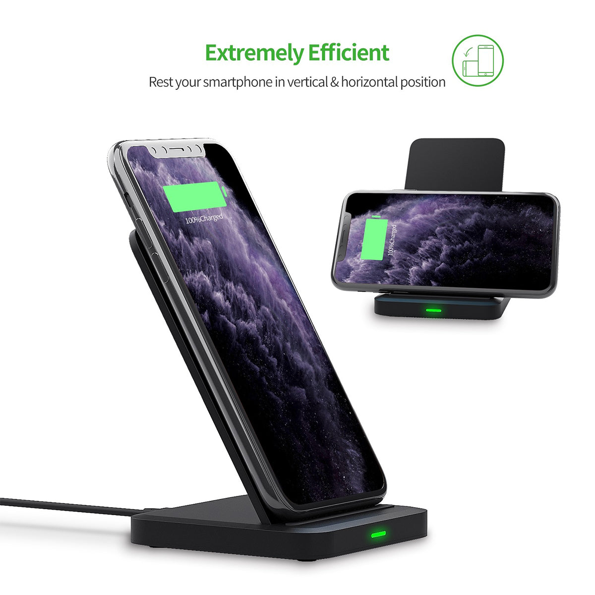 EW03PBK: QI 10W Vertical Double Coil Wireless Fast Charger - ESoulk QI 10W Cargador Inalámbrico Vertical Doble Bobina (EW03PBK)