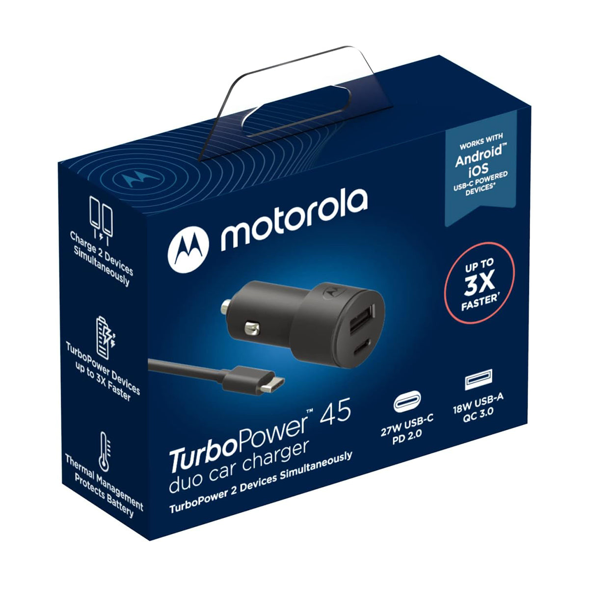 Motorola Turbopower Duo 45 W Cargador de Carro - Motorola Turbopower Duo 45W Car Charger