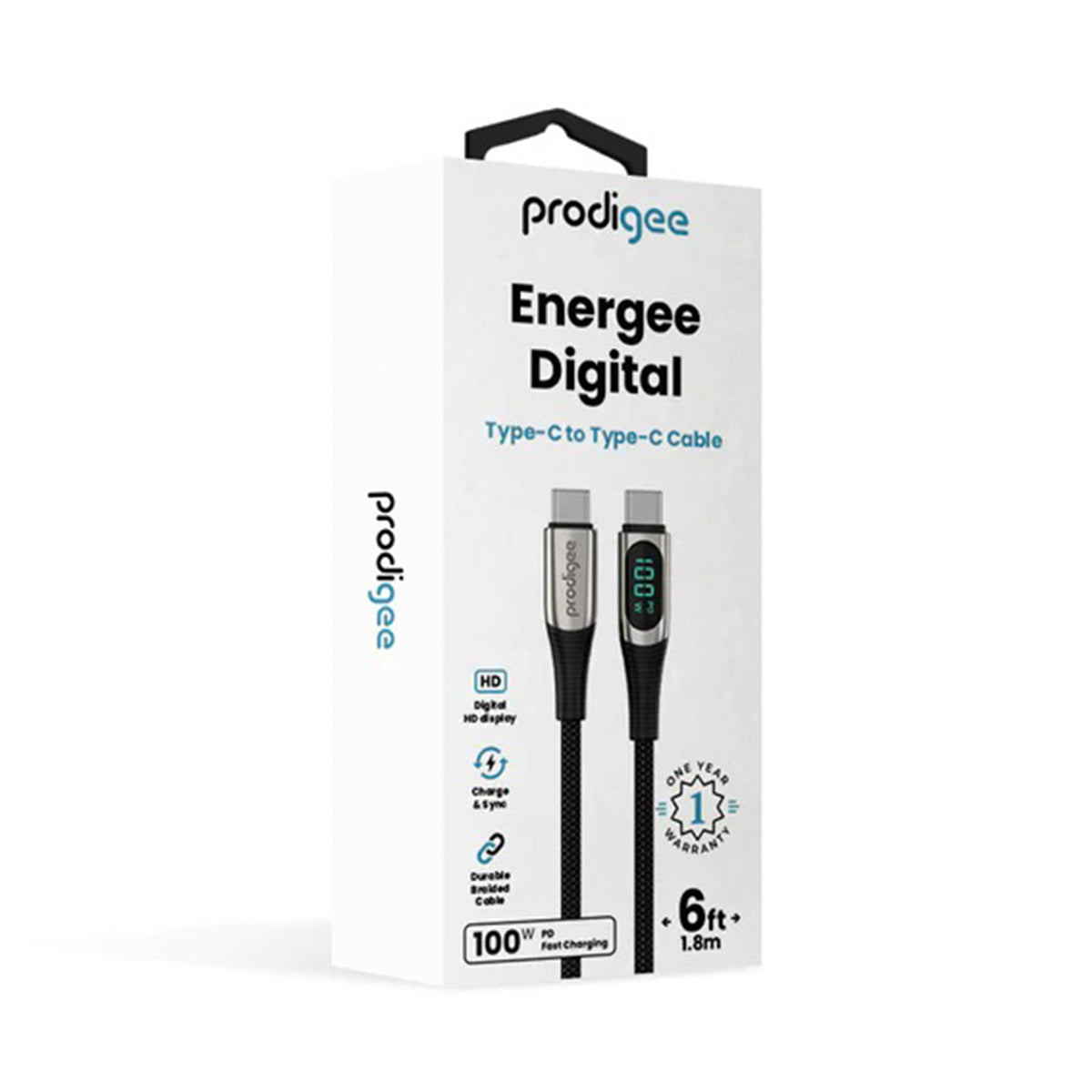 Prodigee Energee Cable digital  tipo C de 3 pies -  Prodigee Energee Type-C Digital Cable 3ft