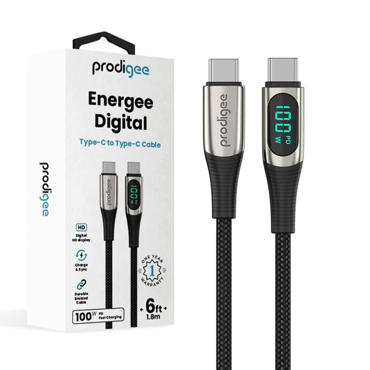 Prodigee Energee Cable digital  tipo C de 3 pies -  Prodigee Energee Type-C Digital Cable 3ft