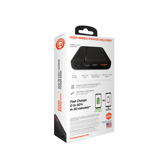 HyperGear Batería Externa 10000mAh 20W PD Plus USB - HyperGear 10000mAh 20W PD Plus USB Power Bank - Black