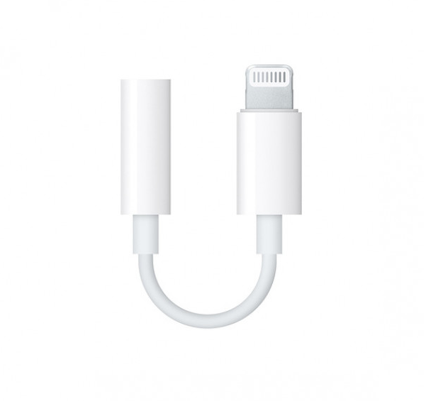 Apple MFI certificado Lightning a adaptador de conector de auriculares de 3,5 mm, blanco