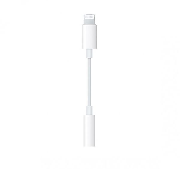 Apple MFI certificado Lightning a adaptador de conector de auriculares de 3,5 mm, blanco