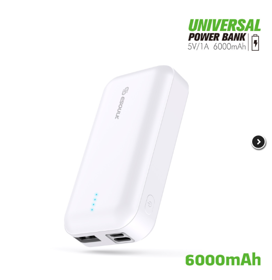 EP25-WH: Esoulk Banco de Energia UNIVERSAL DE 6000 MAh