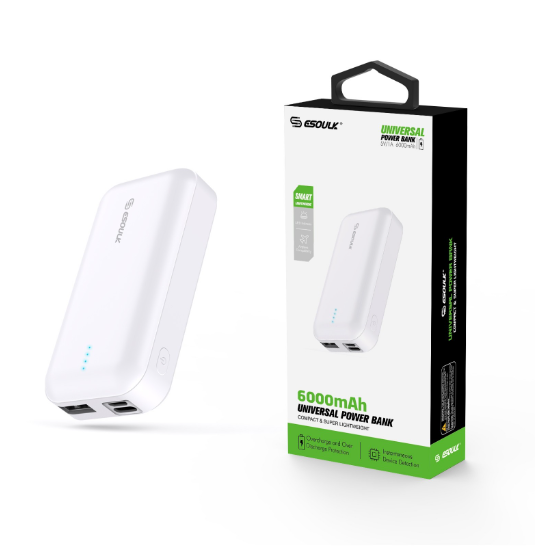 EP25-WH: Esoulk Banco de Energia UNIVERSAL DE 6000 MAh