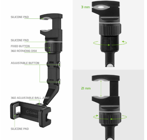 Cellet Soporte para teléfono de poste: bloqueo automático seguro con cargador USB.