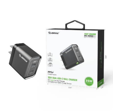 EK-2002BK Esoulk EK-2003 35W GaN Dual USB-C Adaptador de pared (negro)