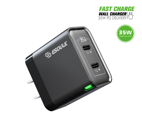 EK-2002BK Esoulk EK-2003 35W GaN Dual USB-C Adaptador de pared (negro)