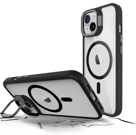 Prodigee Kickit para iPhone 15: funda protectora delgada con función atril en negro