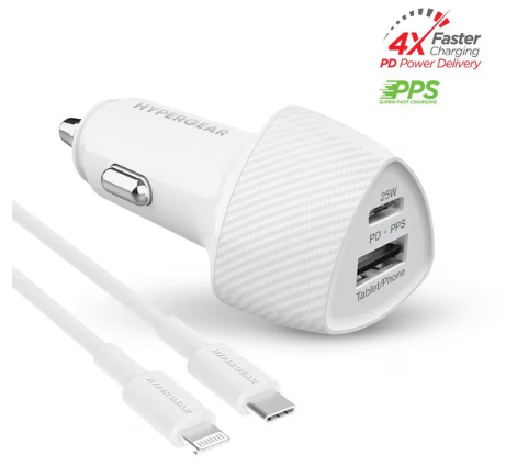 HyperGear SpeedBoost de 25 W PD/PPS con cable USB-C a Lightning Kit para automóvil