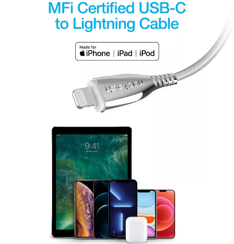 Naztech Titanium USB-C a MFi Lightning de 6 pies Cable de carga rápida trenzado