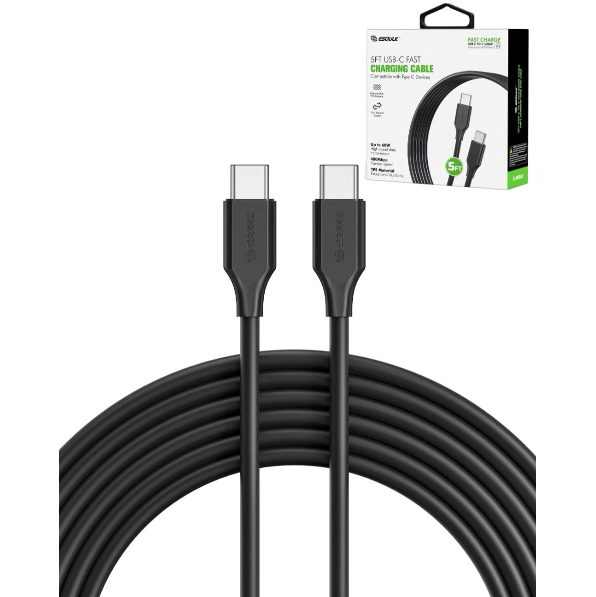 Esoulk C-to-C - Cable de carga rápida - 60 W, 5 pies, negro