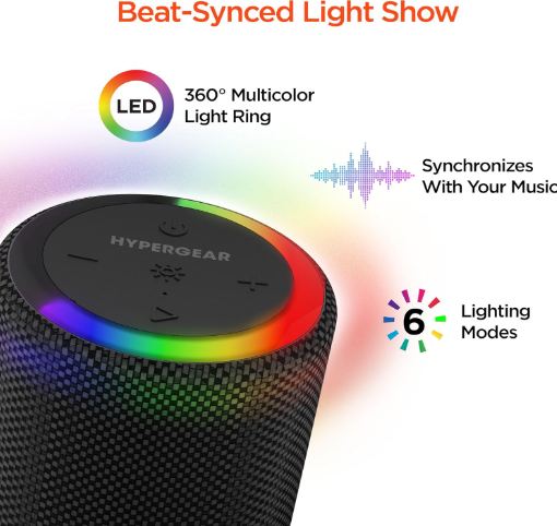 HyperGear Altavoz Bluetooth inalámbrico portátil con espectáculo de luces LED multicolor: perfecto para cualquier ocasión