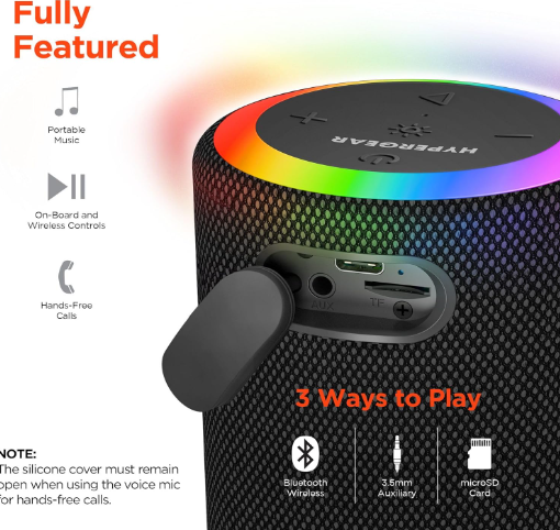 HyperGear Altavoz Bluetooth inalámbrico portátil con espectáculo de luces LED multicolor: perfecto para cualquier ocasión