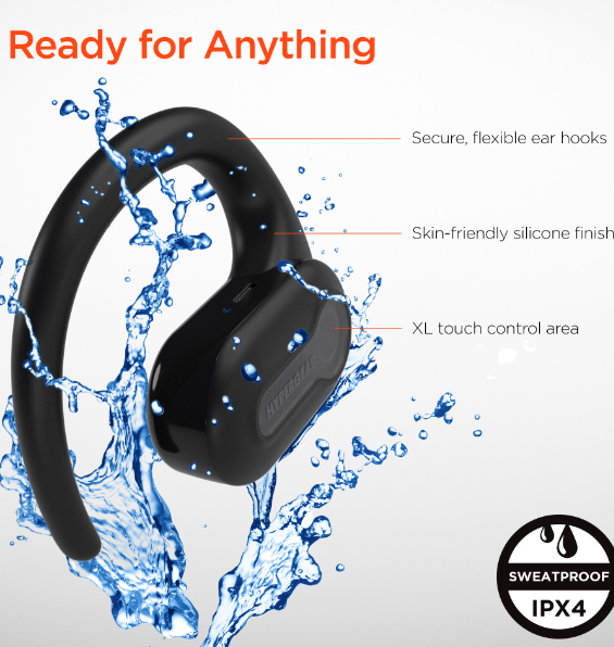 HyperGear AeroFlex 360 en elegante negro Experimente la verdadera libertad inalámbrica con los auriculares