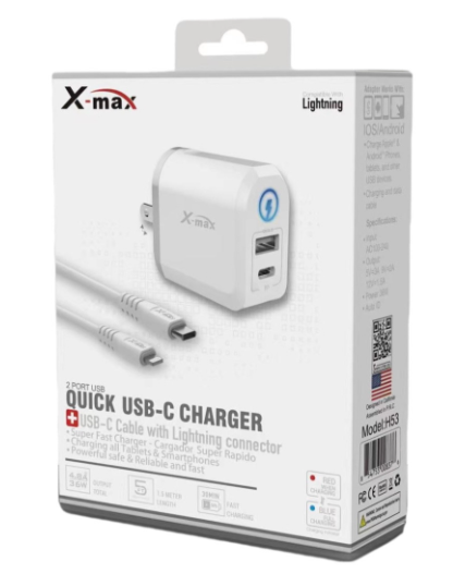 X-Max: Cargador doméstico rápido carga rápida y eficiente para dispositivos USB-C y Lightning