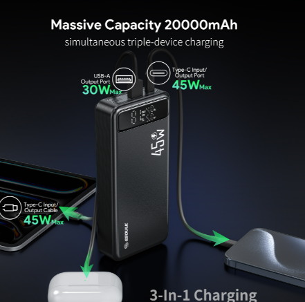 ESoulk EK-4006BK: el último banco de energía portátil con capacidad de 20000 mAh y suministro de energía de 45 W